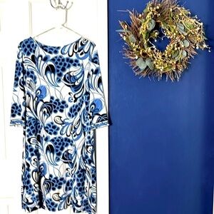 Women’s Averardo-Bessi Italian Made Floral Blue Black & White Mid Length Dress